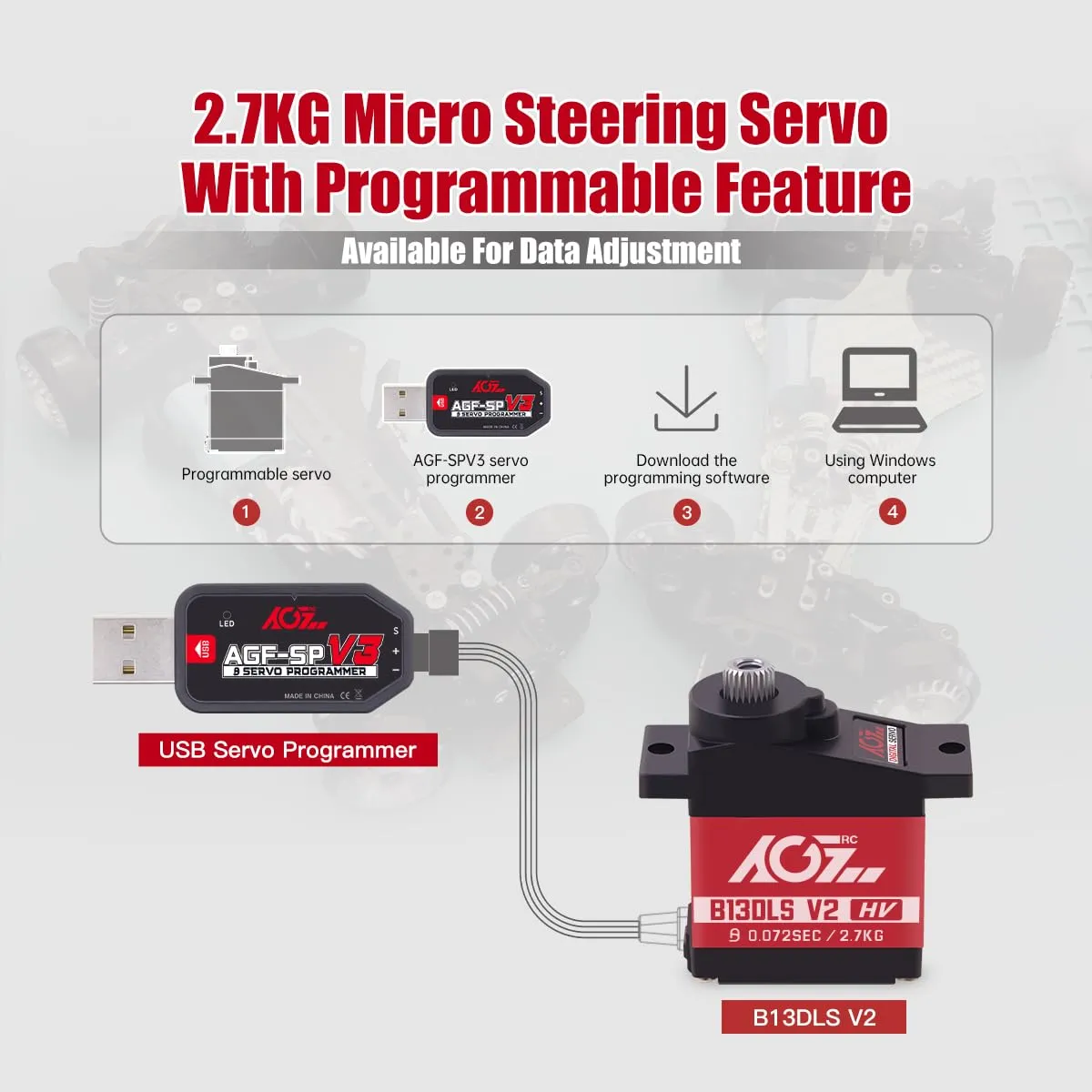 AGFRC Sub-Micro RC Steering Servo-Motor - Upgrade Metal Case Titanium Gear 0.072Sec High Speed HV Mini Servo for 1/14 1/18 1/24 RC Car Crawler Plane (B13DLS V2)