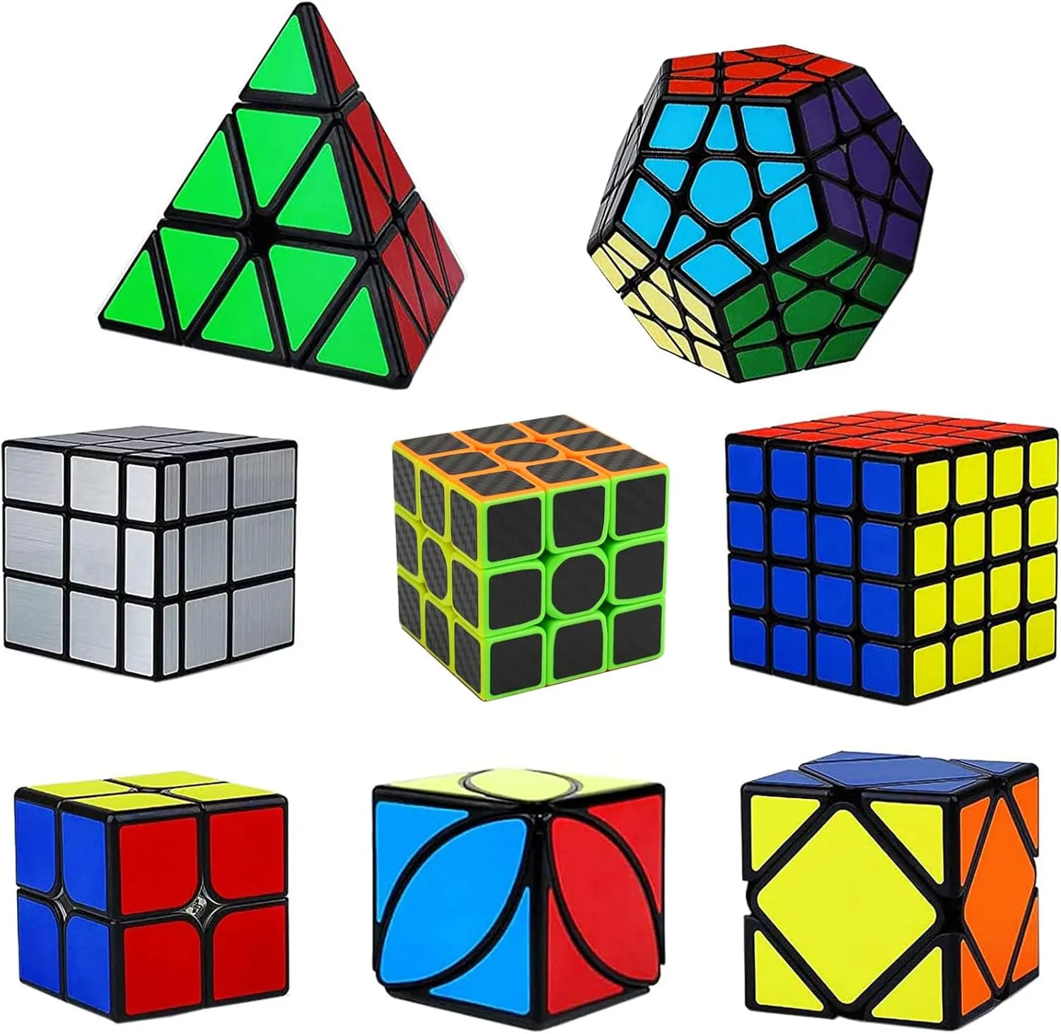 Ahyuan Speed Cube Set Magic Speed Cube Bundle 2x2x2 3x3x3 4x4x4 Cube Pyramid Triangle Cube Dysmorphism Mirror Skew Axis Ivy Megaminx Cube Toys for Kids & Adults (Style B)