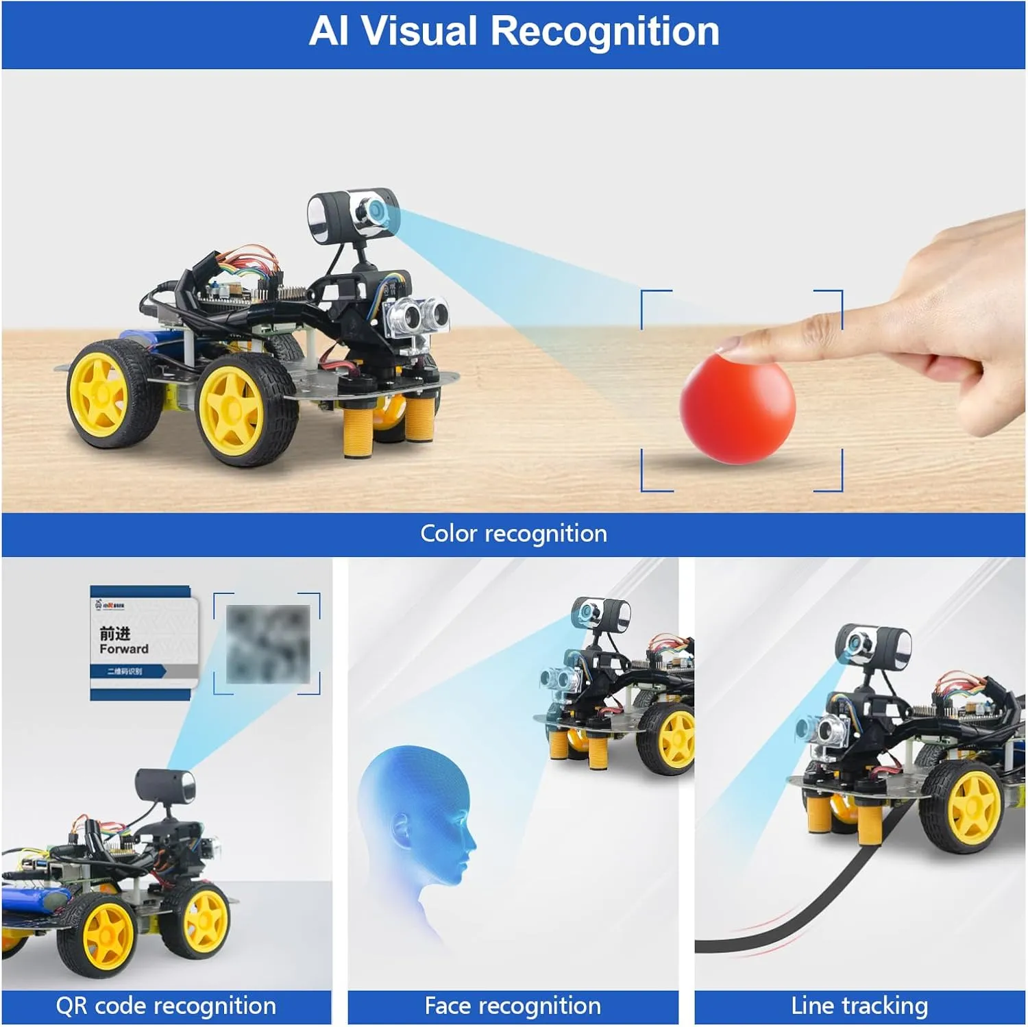 AI Vision Robot Car Kit with Raspberry Pi 4, Coding Robot Kit STEM Projects Educational Building Robotic Python Programming Programmable Open Source