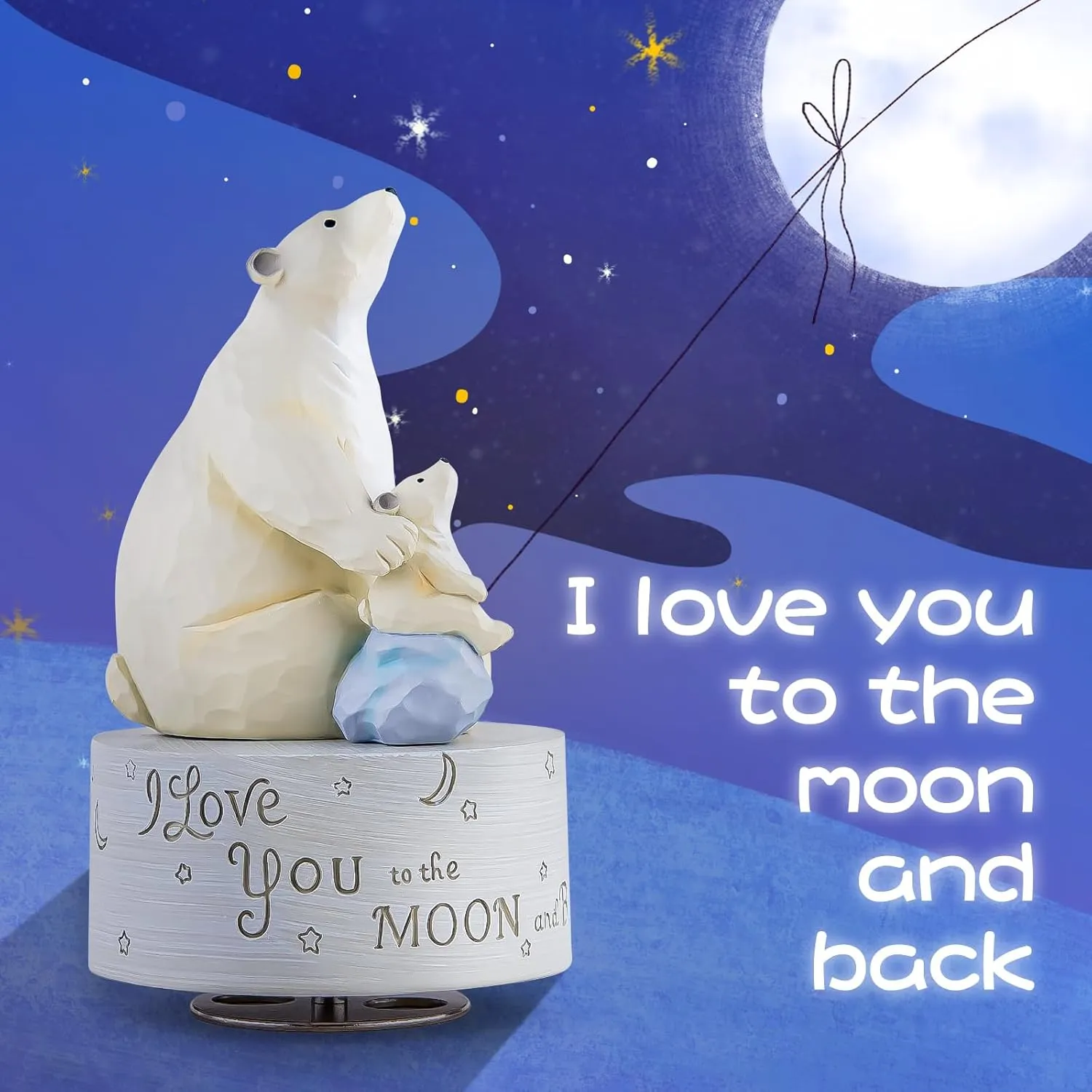 AIDLNS Polar Bear Music Box Figurine, Sculpted Hand-Painted Musical Figure Gifts, for Daughter Granddaughter Grandson Birthday Anniversary, Plays You are My Sunshine Tune