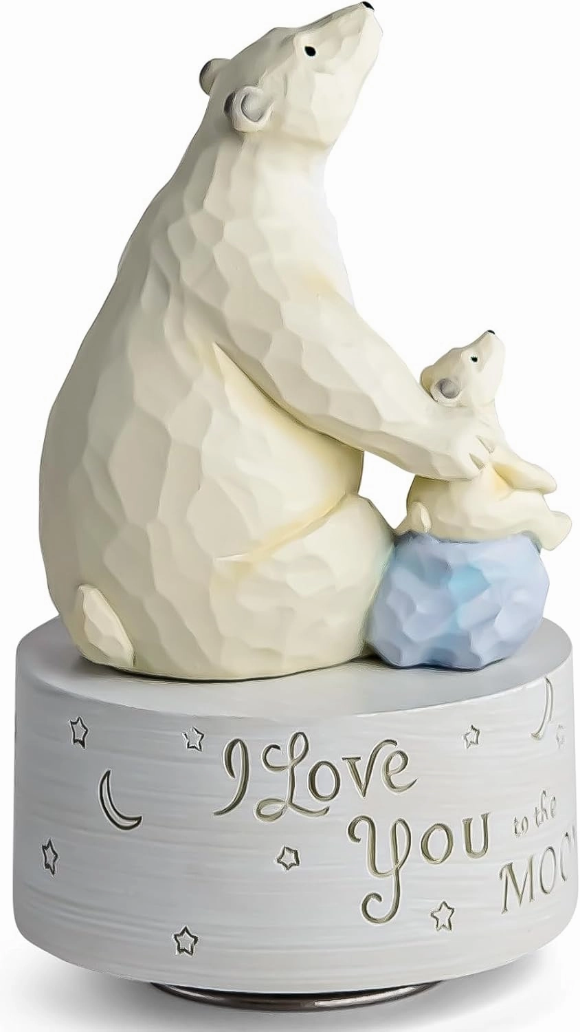AIDLNS Polar Bear Music Box,I Love You to The Moon and Back Musical Figurine,Hand-Painted Figure,Sentimental, Perfect for Parents,Loved Ones,Heartfelt Home Décor Keepsake,Plays Edelweiss Melody