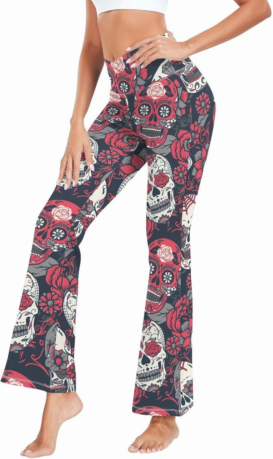 ALAZA Women's Penguins in Colorful Hats and Scarfs Funny Penguin Flare Yoga Pants