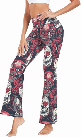 ALAZA Women's Penguins in Colorful Hats and Scarfs Funny Penguin Flare Yoga Pants