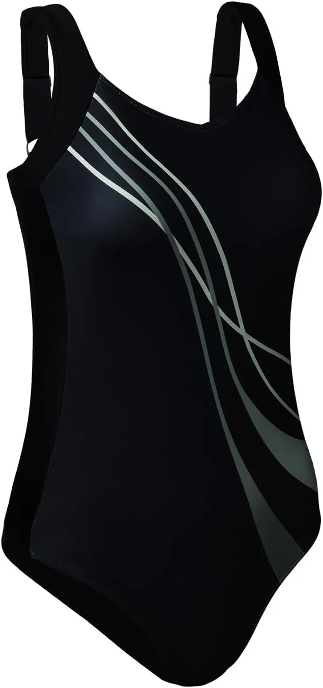Aleumdr Womens One Piece Swimsuit Athletic Swimwear Bathing Suits Color Block Print Sport Swimsuits