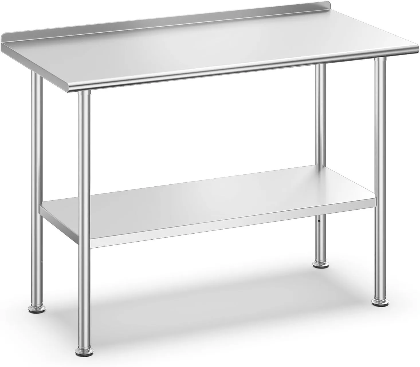 All-Stainless Steel Prep Table, 24 X 48 Inches, with Rounded-Corner Backsplash and Adjustable Undershelf, Heavy-Duty for Outdoor Use,Restaurants,Hotels,Workshops,Kitchens,Gardens, and Garages