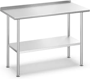 All-Stainless Steel Prep Table, 24 X 48 Inches, with Rounded-Corner Backsplash and Adjustable Undershelf, Heavy-Duty for Outdoor Use,Restaurants,Hotels,Workshops,Kitchens,Gardens, and Garages