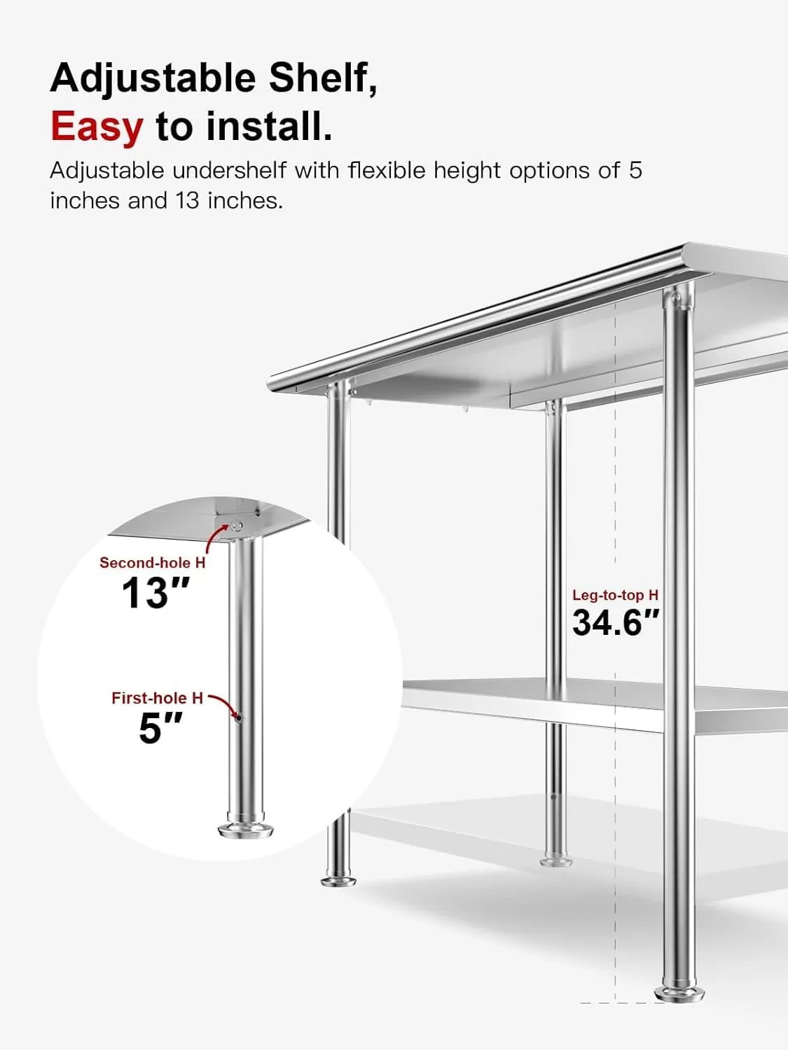 All-Stainless Steel Prep Table, 24 X 48 Inches, with Rounded-Corner Backsplash and Adjustable Undershelf, Heavy-Duty for Outdoor Use,Restaurants,Hotels,Workshops,Kitchens,Gardens, and Garages
