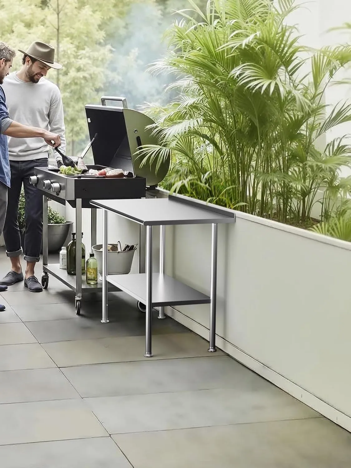 All-Stainless Steel Prep Table, 24 X 48 Inches, with Rounded-Corner Backsplash and Adjustable Undershelf, Heavy-Duty for Outdoor Use,Restaurants,Hotels,Workshops,Kitchens,Gardens, and Garages