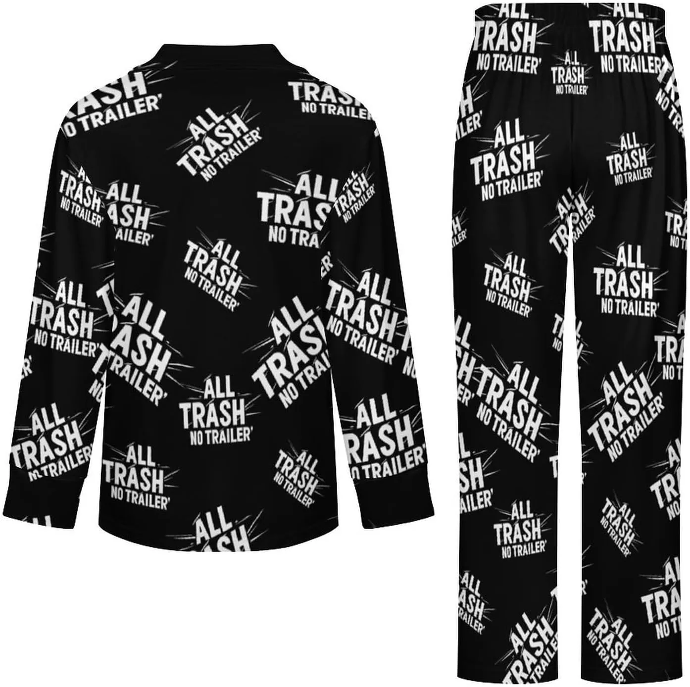 All Trash No Trailer Women's Pajama Set Sleepwear Loungewear Long Sleeve Button Down Top And Pant