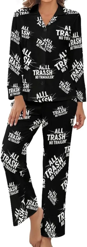 All Trash No Trailer Women's Pajama Set Sleepwear Loungewear Long Sleeve Button Down Top And Pant