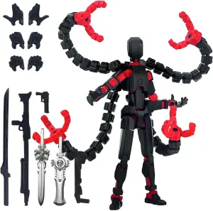 Already Assembled T13 Action Figure Accessories,Dummy 13 T13 Multi-Jointed Movable,for Collectors Desktop Decorations t-13 Movability 3D Printed Toys (Black Red-)