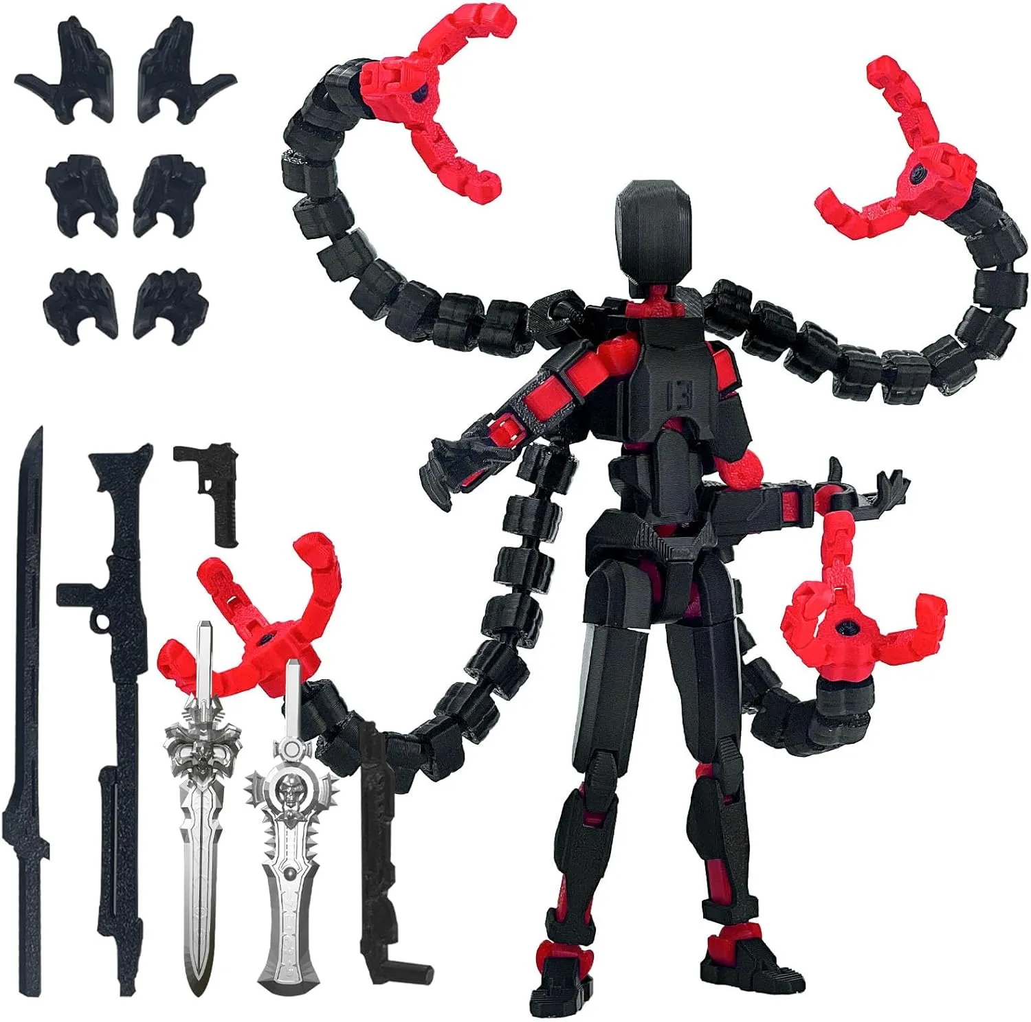 Already Assembled T13 Action Figure Accessories,Dummy 13 T13 Multi-Jointed Movable,for Collectors Desktop Decorations t-13 Movability 3D Printed Toys (Black Red-)