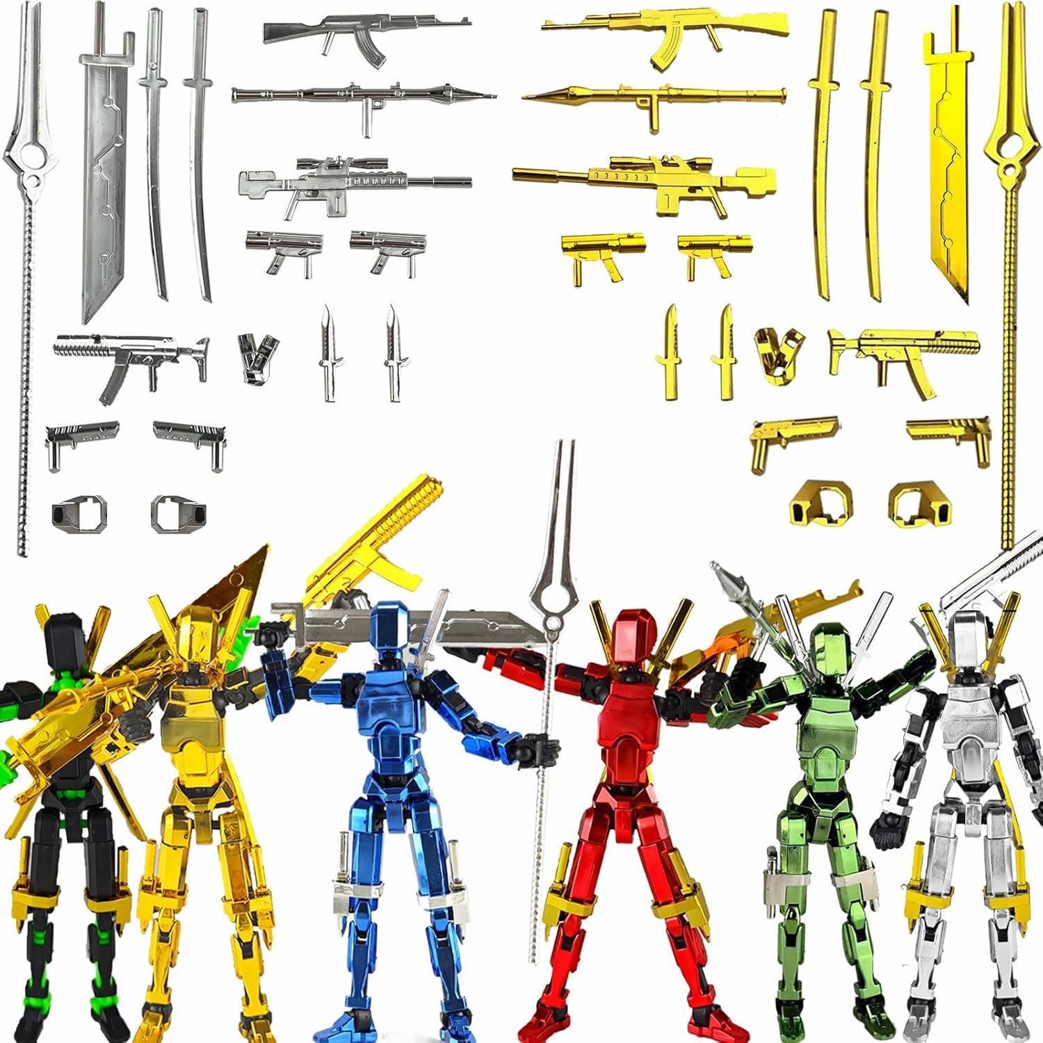 Already Assembled T13 Action Figure Accessories,T13 Multi-Jointed Movable,for Collectors Desktop Decorations t-13 Movability 3D Printed Toys (Metallic Style)