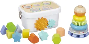 Amazon Basics Wooden Shape Sorter and Rainbow Stacker Classic Baby Toy Set-Sorting Play For Infants Age 12M , Medium, Multicolor