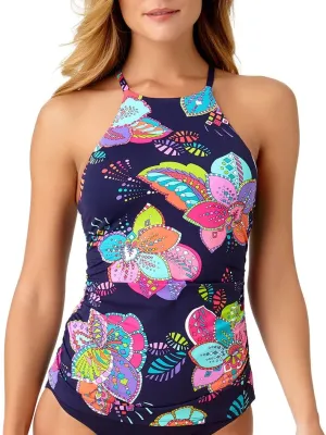 Anne Cole Paisley Pom High Neck Tankini Top