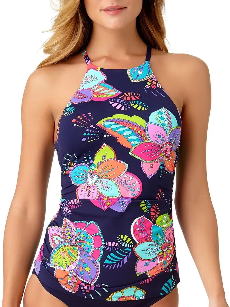 Anne Cole Paisley Pom High Neck Tankini Top