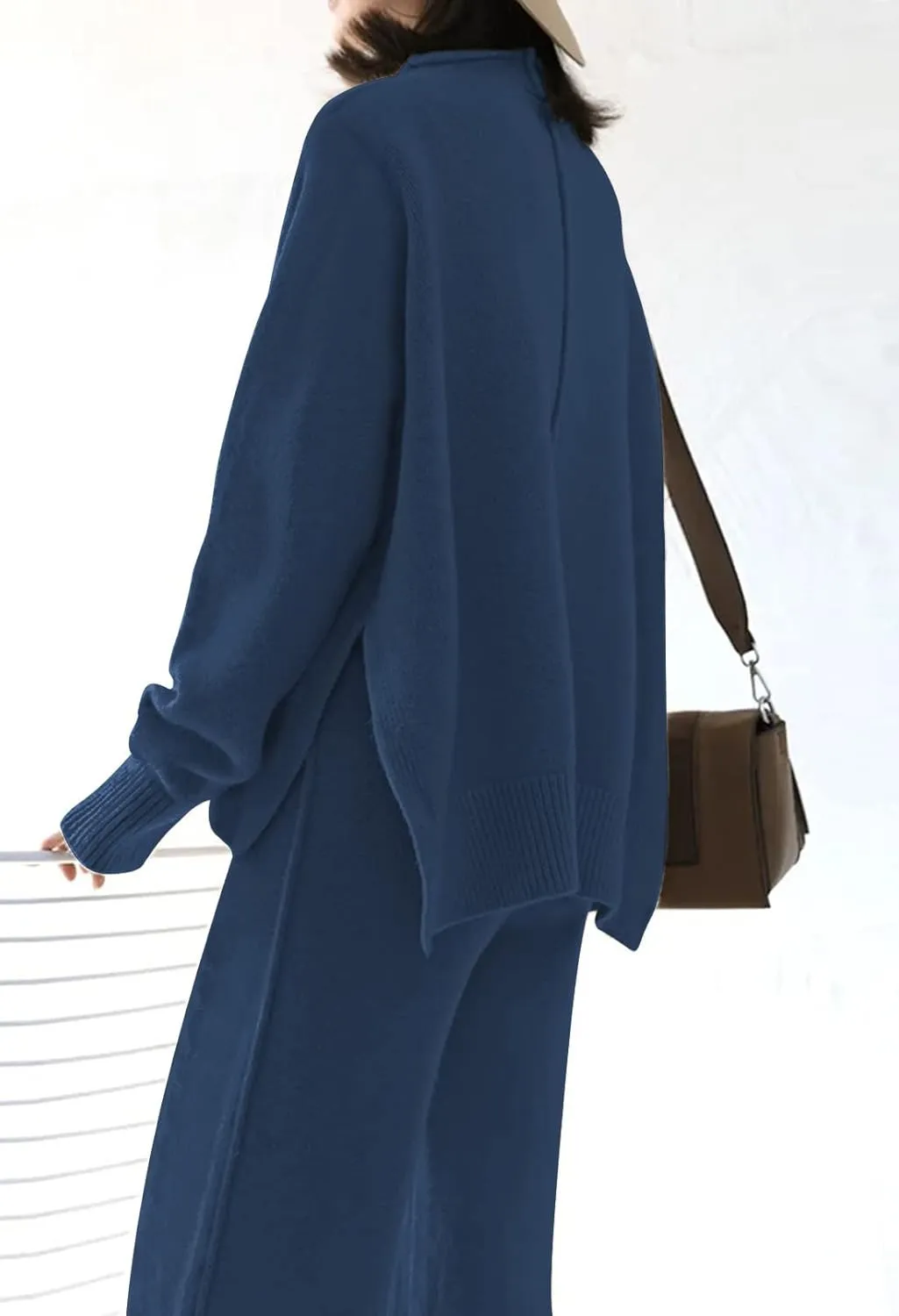AOHITE Womens 2 Piece Outfit Set Long Sleeve Knit Pullover Sweater Top and Wide Leg Pants Sweatsuit