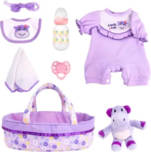 Aori 8 Pcs Reborn Baby Dolls Clothes with Bassinet for 16-18 Inch Baby Doll, Purple Carrier Bed and Baby Doll Clothes Accessories fit Newborn Girl Doll