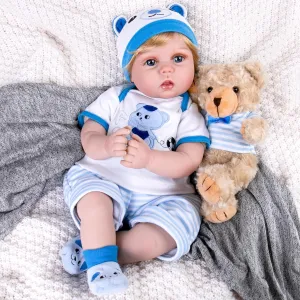 Aori Reborn Baby Boy Doll - 22 Inch Lifelike Realistic Newborn - Handmade Weighted Baby Dolls with Soft Cloth Body Cuddly Reborn Toddler for Kids 3  | Realistic Boy Doll Gift Set