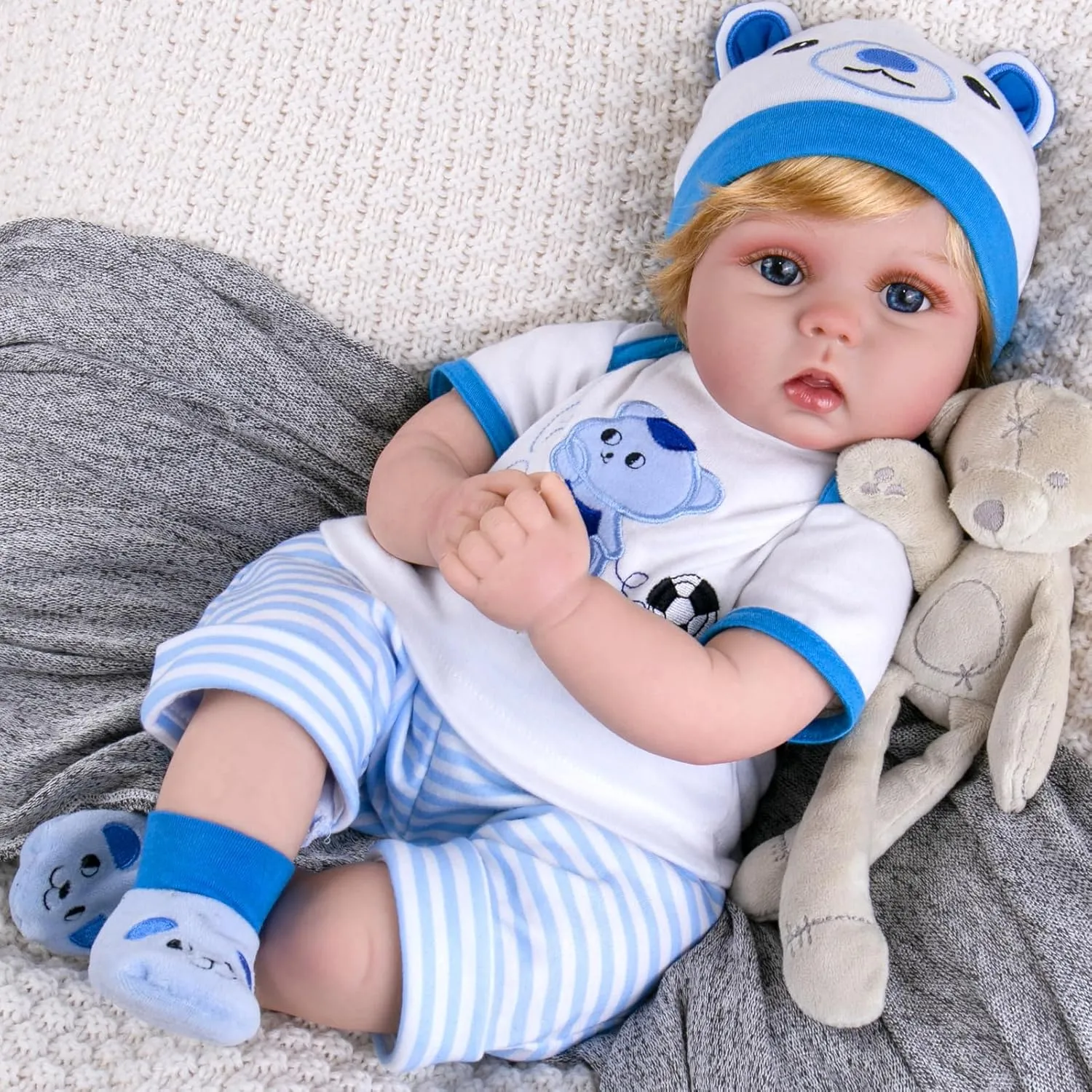 Aori Reborn Baby Boy Doll - 22 Inch Lifelike Realistic Newborn - Handmade Weighted Baby Dolls with Soft Cloth Body Cuddly Reborn Toddler for Kids 3  | Realistic Boy Doll Gift Set