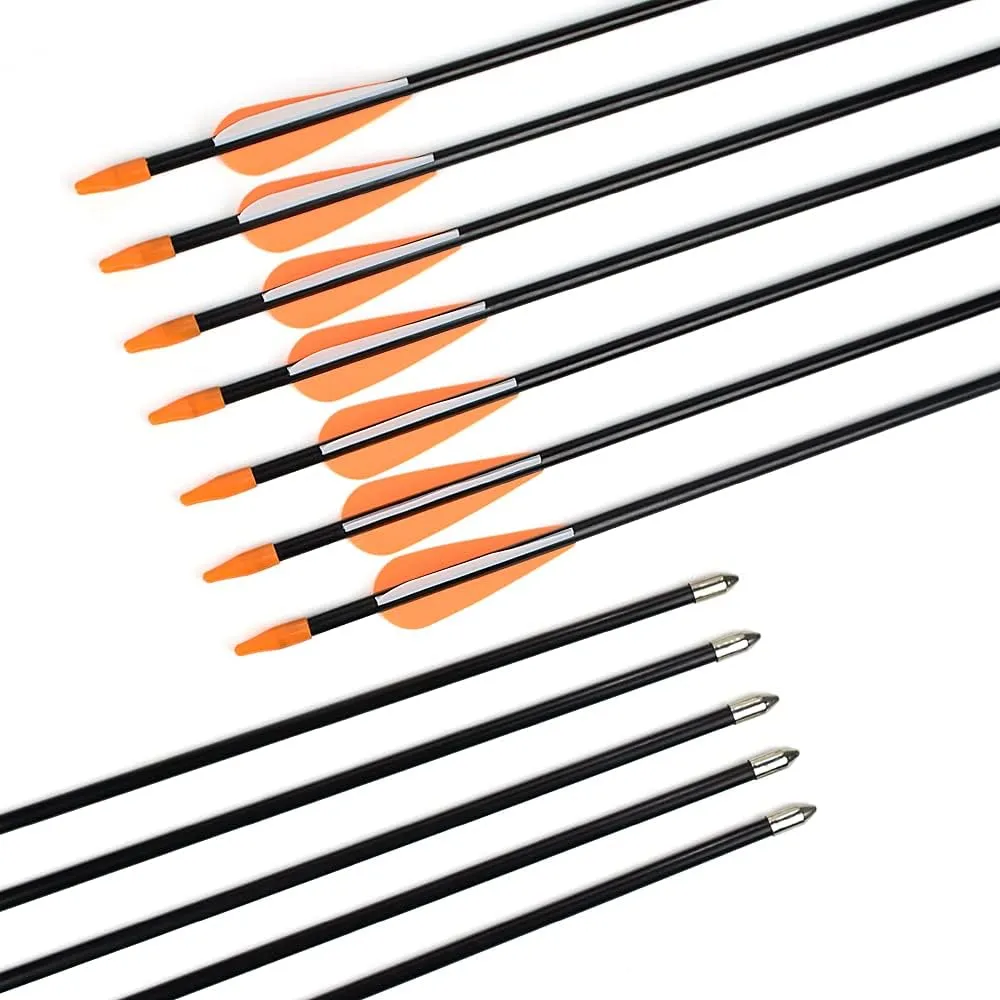 Archery Practice Fiberglass Arrows 24/26/28/30 Inch Target Shooting Safetyglass Recurve Bows Suitable for Youth Children Woman Beginner 6-12PCS