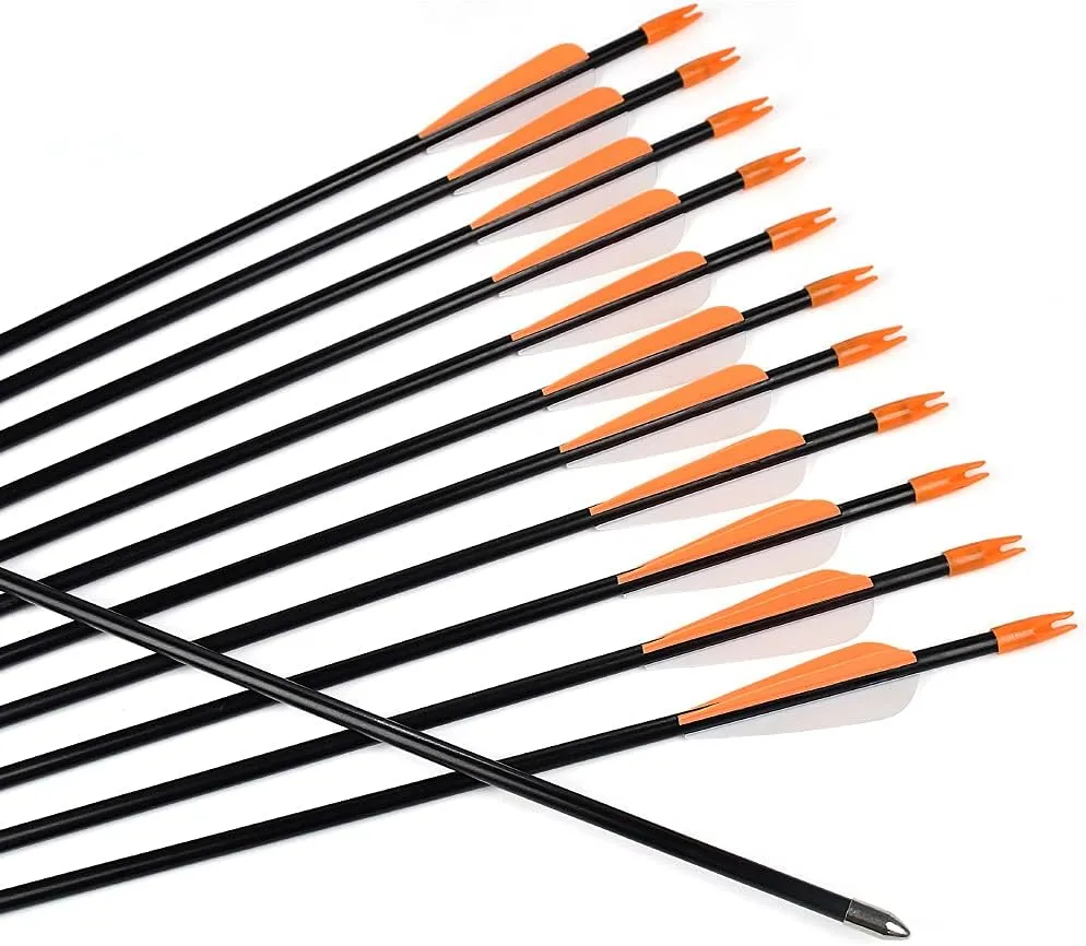 Archery Practice Fiberglass Arrows 24/26/28/30 Inch Target Shooting Safetyglass Recurve Bows Suitable for Youth Children Woman Beginner 6-12PCS