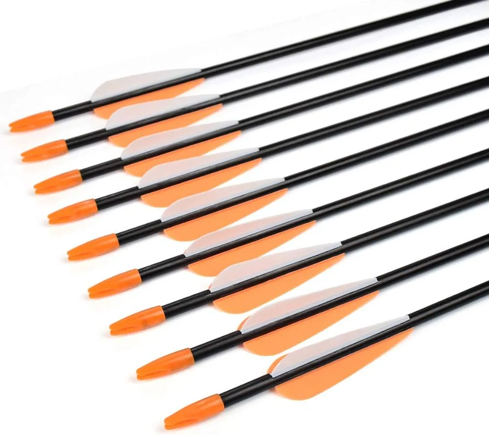 Archery Practice Fiberglass Arrows 24/26/28/30 Inch Target Shooting Safetyglass Recurve Bows Suitable for Youth Children Woman Beginner 6-12PCS