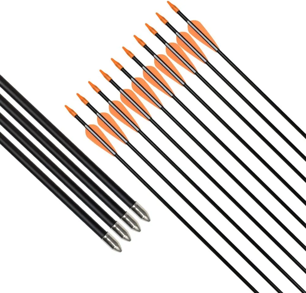 Archery Practice Fiberglass Arrows 24/26/28/30 Inch Target Shooting Safetyglass Recurve Bows Suitable for Youth Children Woman Beginner 6-12PCS