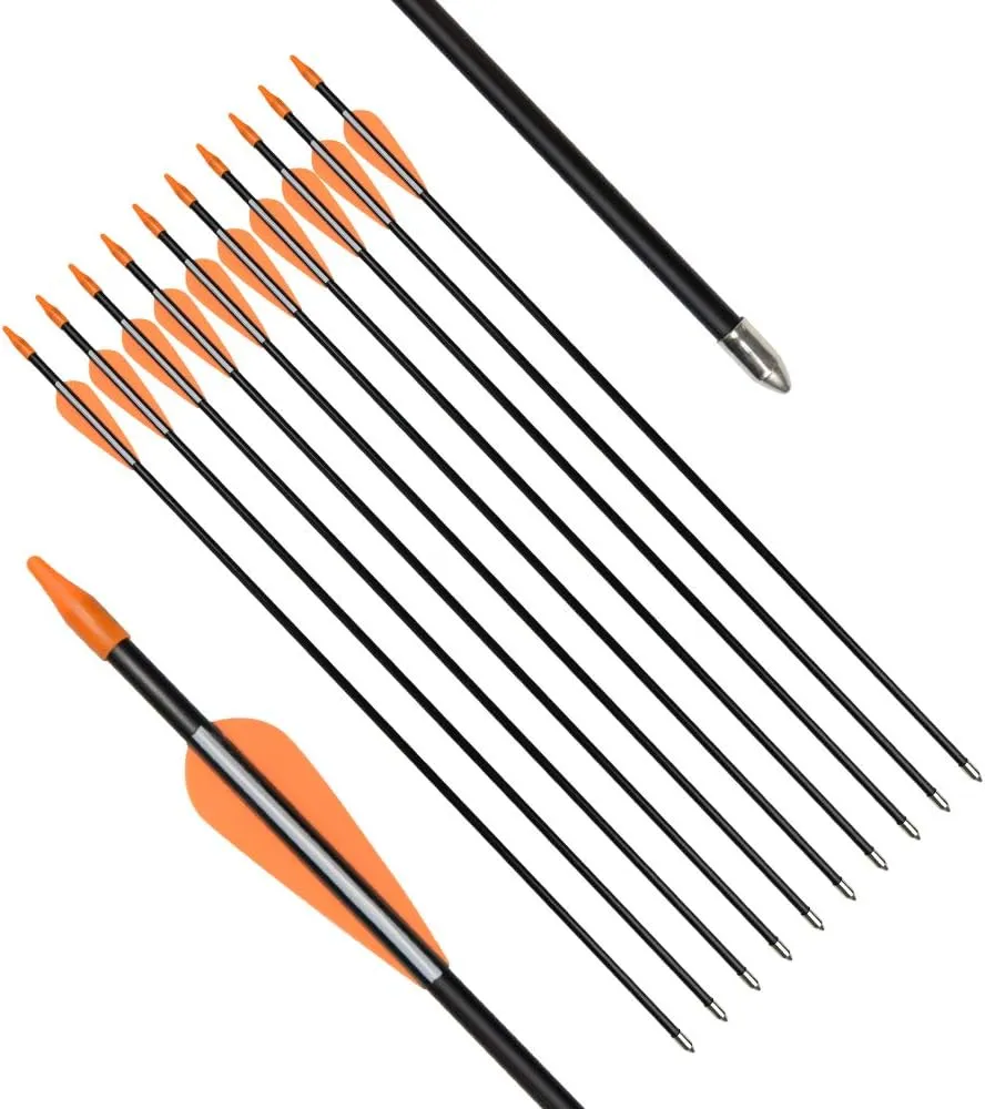 Archery Practice Fiberglass Arrows 24/26/28/30 Inch Target Shooting Safetyglass Recurve Bows Suitable for Youth Children Woman Beginner 6-12PCS
