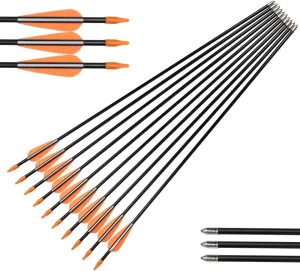 Archery Practice Fiberglass Arrows 24/26/28/30 Inch Target Shooting Safetyglass Recurve Bows Suitable for Youth Children Woman Beginner 6-12PCS