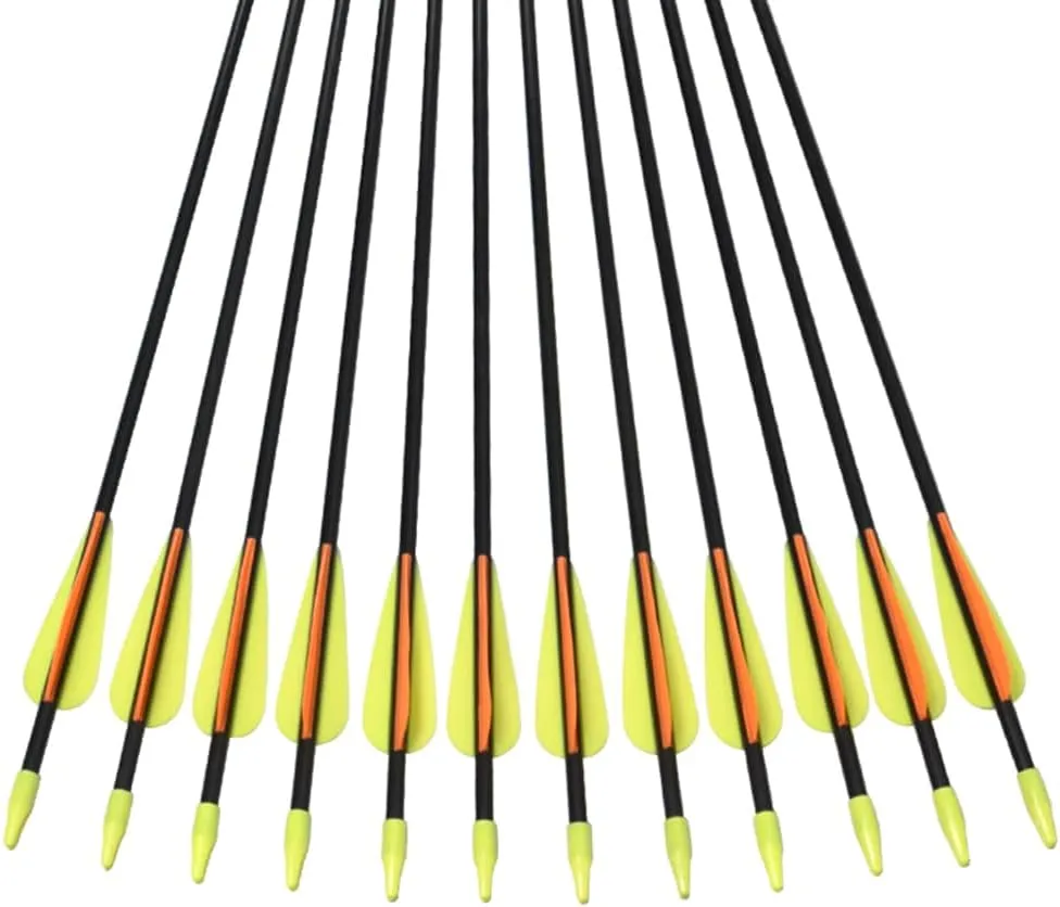 Archery Practice Fiberglass Arrows 24/26/28/30 Inch Target Shooting Safetyglass Recurve Bows Suitable for Youth Children Woman Beginner 6/12PCS