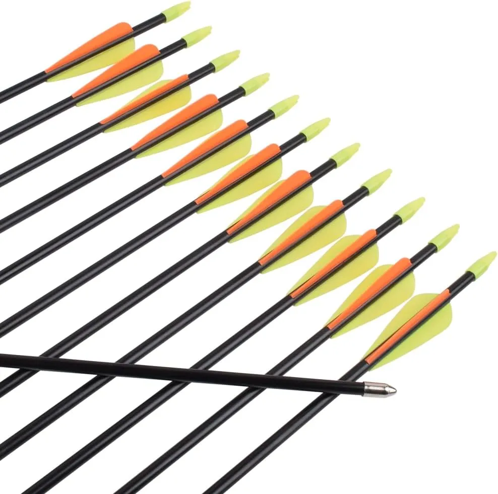 Archery Practice Fiberglass Arrows 24/26/28/30 Inch Target Shooting Safetyglass Recurve Bows Suitable for Youth Children Woman Beginner 6/12PCS