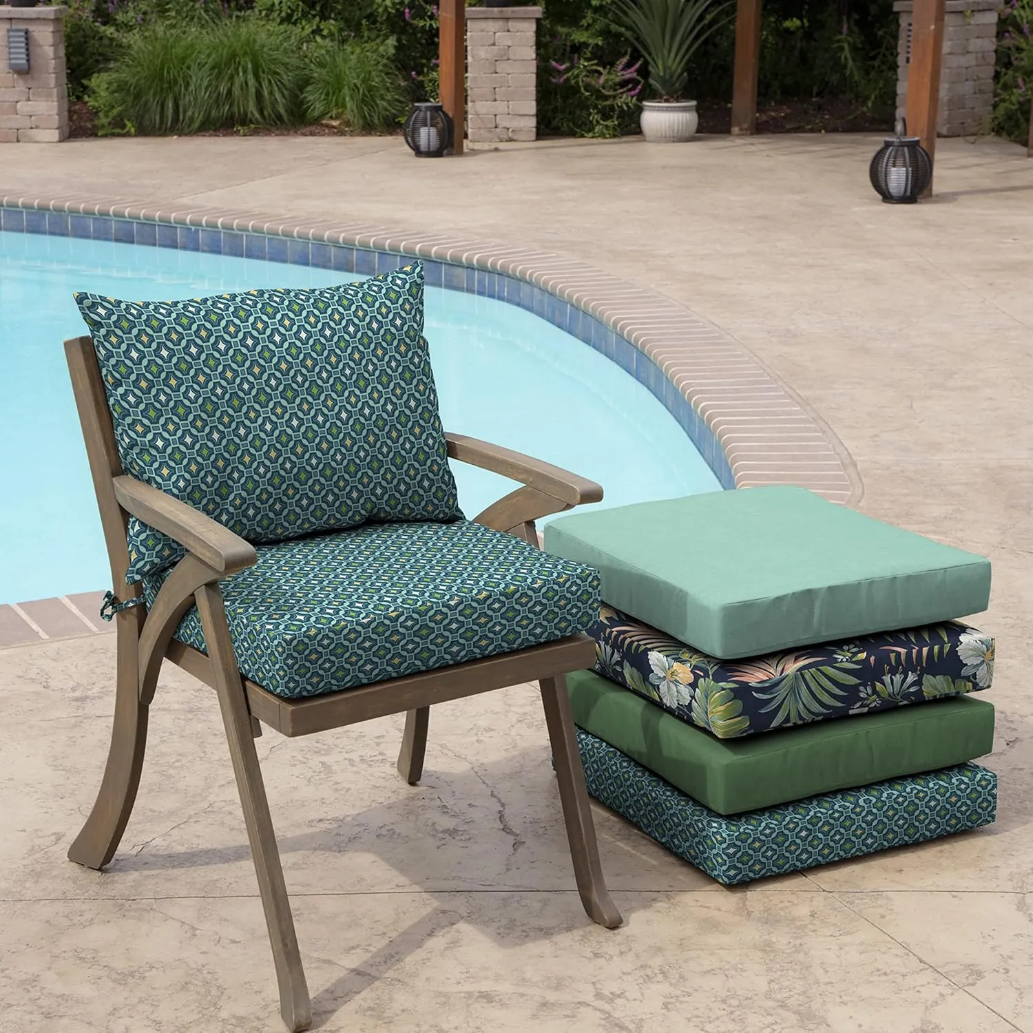 Arden Outdoor Dining Chair Cushion, 21 x 21, Rain-Proof, Fade Resistant 21 x 21, Alana Tile