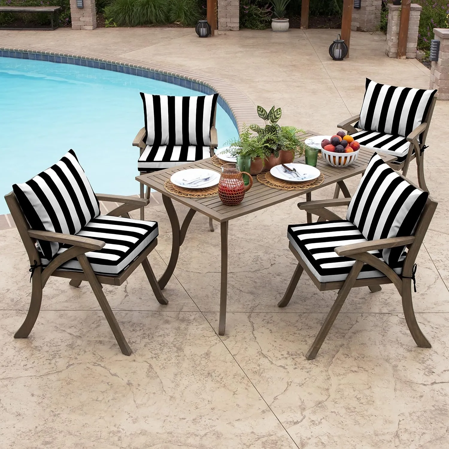Arden Outdoor Dining Chair Cushion, 21 x 21, Rain-Proof, Fade Resistant 21 x 21, Black Cabana Stripe
