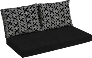 Arden Outdoor Loveseat Cushion Set, 48 x 24, Water Repellent, Fade Resistant, Cushion Set for Couch, Bench, and Swing 48 x 24, Black Global Stripe