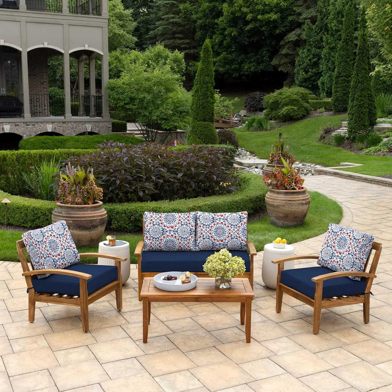 Arden Outdoor Loveseat Cushion Set, 48 x 24, Water Repellent, Fade Resistant, Cushion Set for Couch, Bench, and Swing 48 x 24, Clark Blue