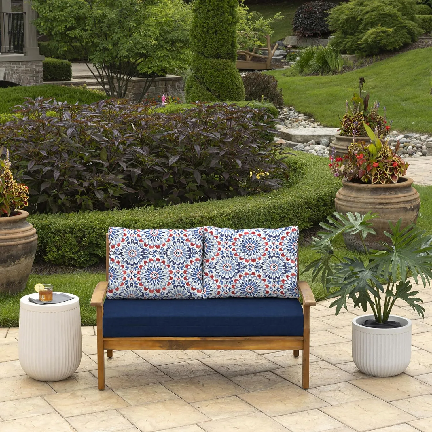 Arden Outdoor Loveseat Cushion Set, 48 x 24, Water Repellent, Fade Resistant, Cushion Set for Couch, Bench, and Swing 48 x 24, Clark Blue