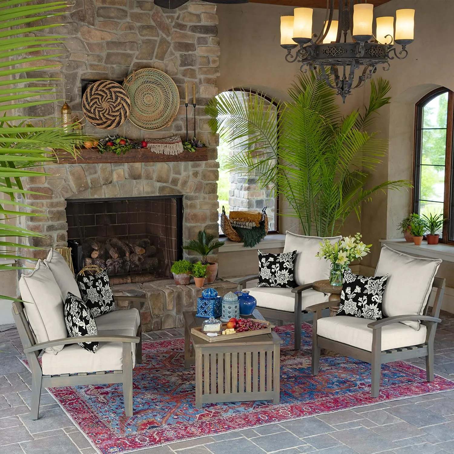 Arden Outdoor Toss Pillow, Set of 2, 16 x 16, Rain-Proof, Fade Resistant 16 x 16, Ashland Black Jacobean