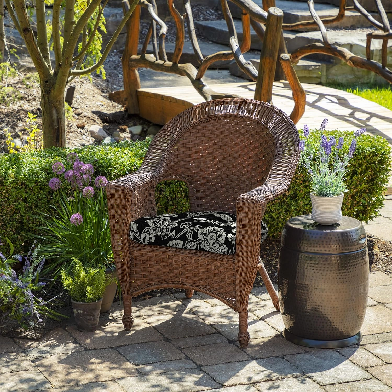 Arden Adirondack Chair Cushion, 2 Pack, 20 x 18, Rain-Proof, Fade Resistant, Cushion for Adirondack, Rocking and Outdoor Chairs 18 x 20, Ashland Black Jacobean