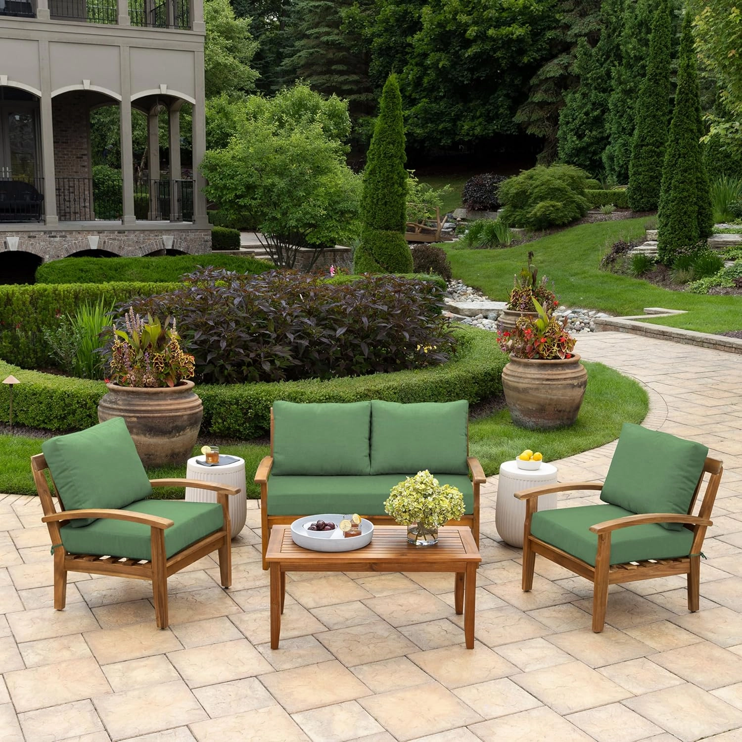Arden Outdoor Loveseat Cushion Set, 48 x 24, Water Repellent, Fade Resistant, Cushion Set for Couch, Bench, and Swing 48 x 24, Moss Green Leala