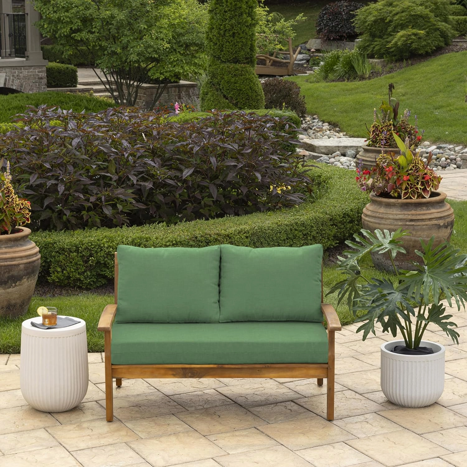 Arden Outdoor Loveseat Cushion Set, 48 x 24, Water Repellent, Fade Resistant, Cushion Set for Couch, Bench, and Swing 48 x 24, Moss Green Leala