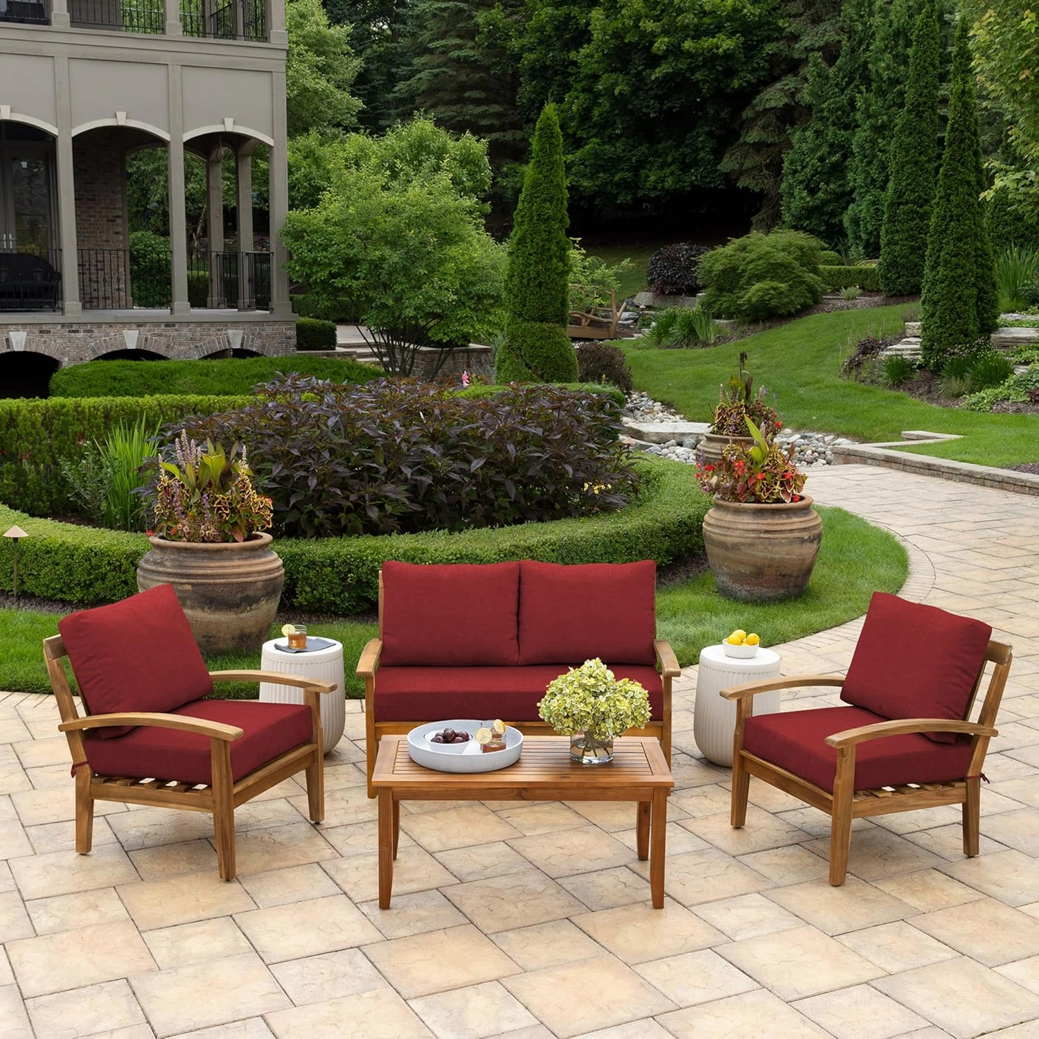 Arden Outdoor Loveseat Cushion Set, 48 x 24, Water Repellent, Fade Resistant, Cushion Set for Couch, Bench, and Swing 48 x 24, Ruby Red Leala