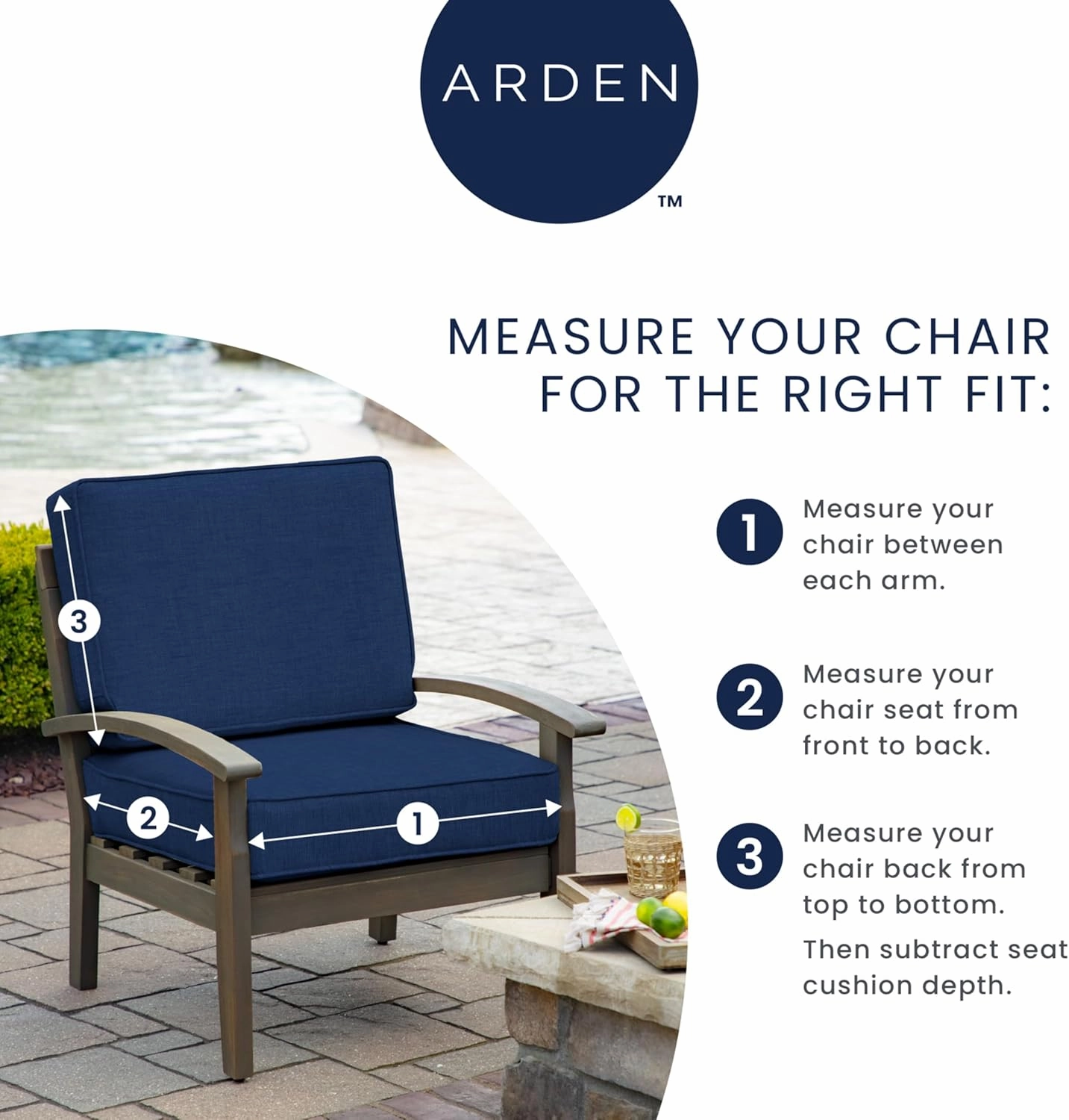 Arden Outdoor Plush Modern Tufted Blowfill Deep Seat Set, 24 x 24, Rain-Proof, Fade Resistant, Deep Seat Bottom and Back Cushion 24 x 24, Sapphire Aurora Blue Stripe