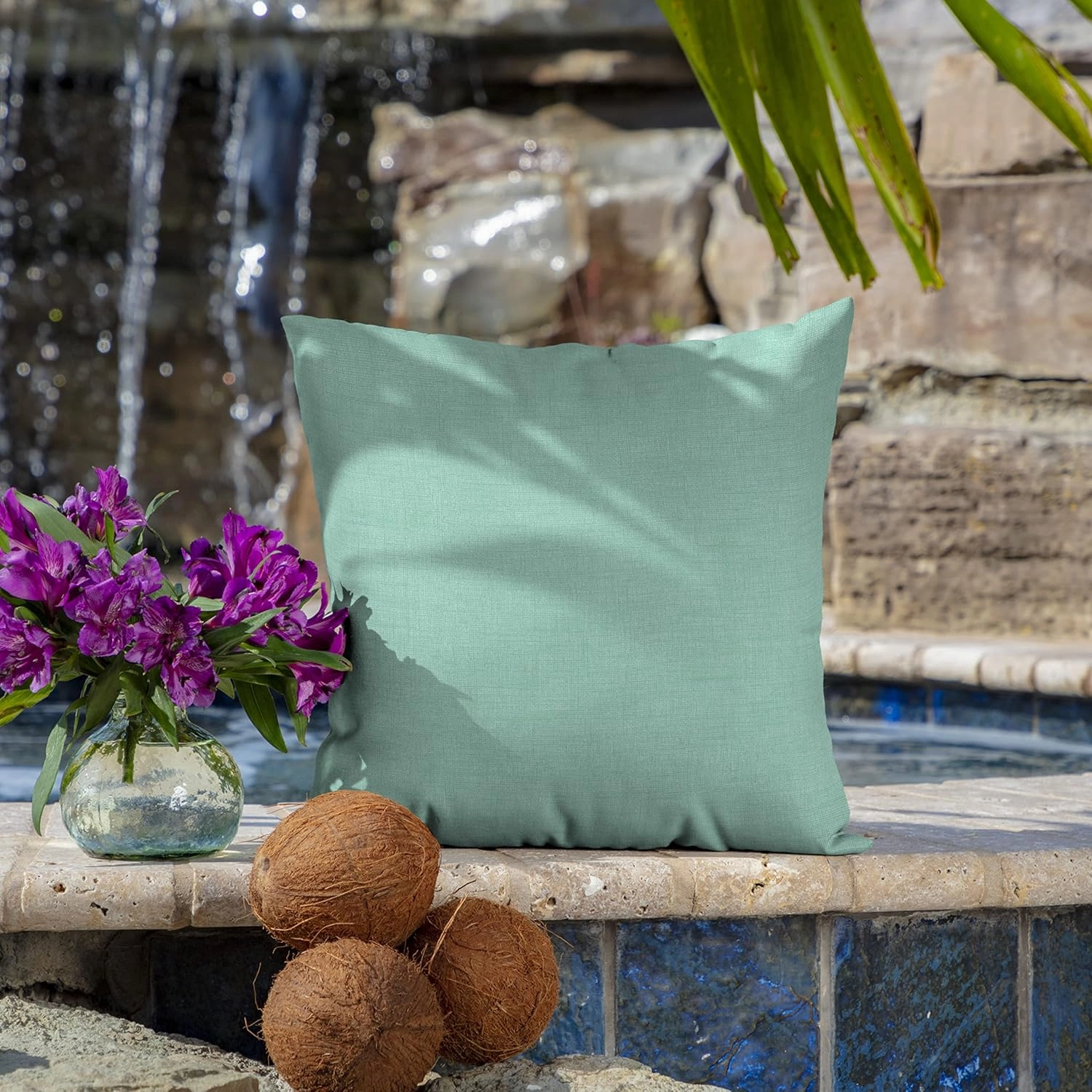 Arden Outdoor Toss Pillow, Set of 2, 16 x 16, Rain-Proof, Fade Resistant 16 x 16, Aqua Leala