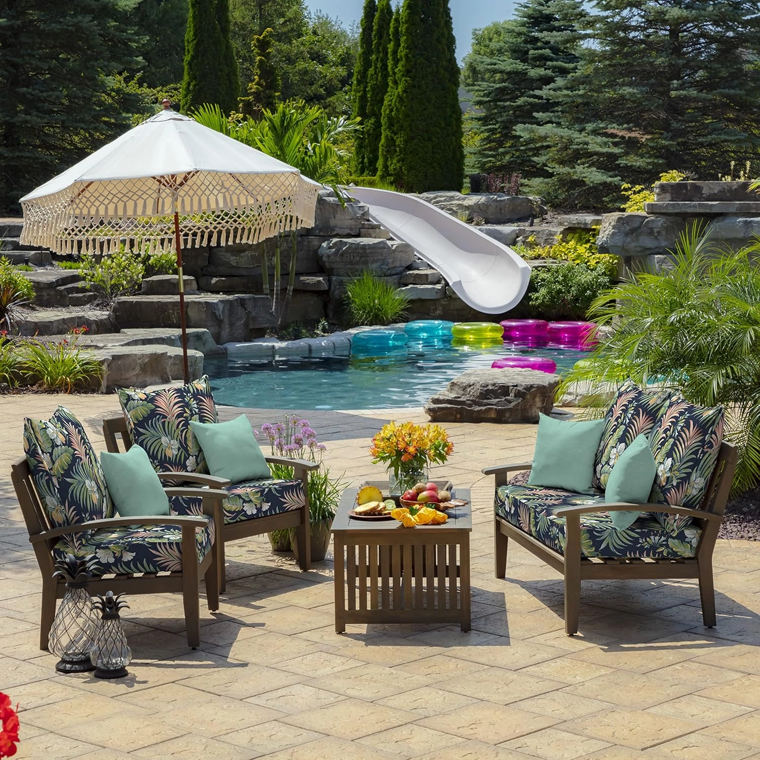 Arden Outdoor Toss Pillow, Set of 2, 16 x 16, Rain-Proof, Fade Resistant 16 x 16, Aqua Leala