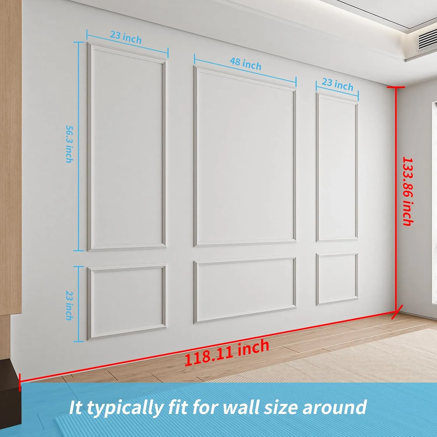 Art3d Pre-Cut Wall Molding Set of 6 pcs, Ready-to-Assemble Wainscoting Panels for Interior Wall Décor Living Room Bedroom Accent Wall - Installed with Glue, 3 Top 3 Bottom