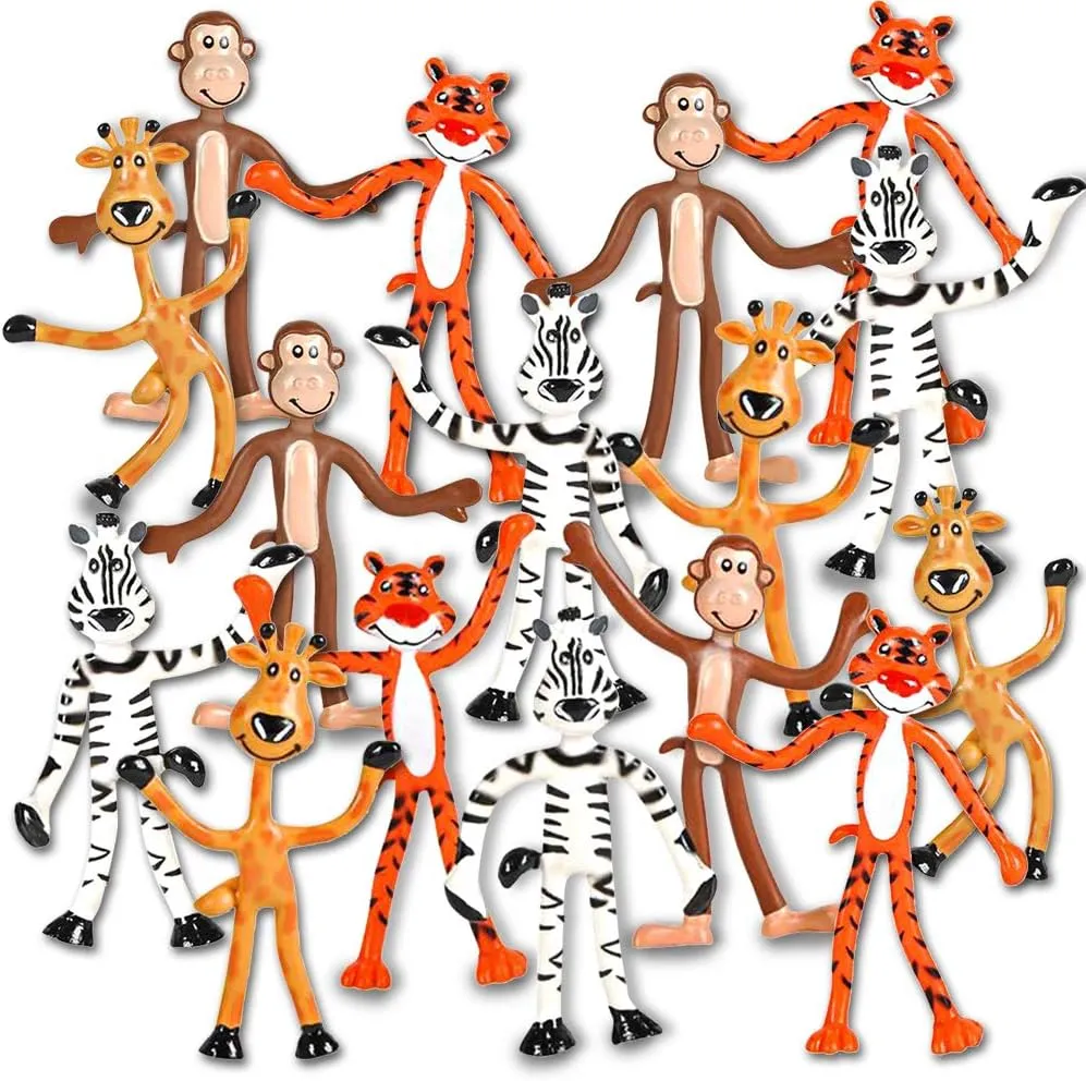 ArtCreativity Bendable Zoo Animals, Set of 12 Flexible Animal Figures, Birthday Party Favors for Boys & Girls, Stress Relief Fidget Toys for Kids and Adults, Goody Bag Stuffers, Piñata Fillers