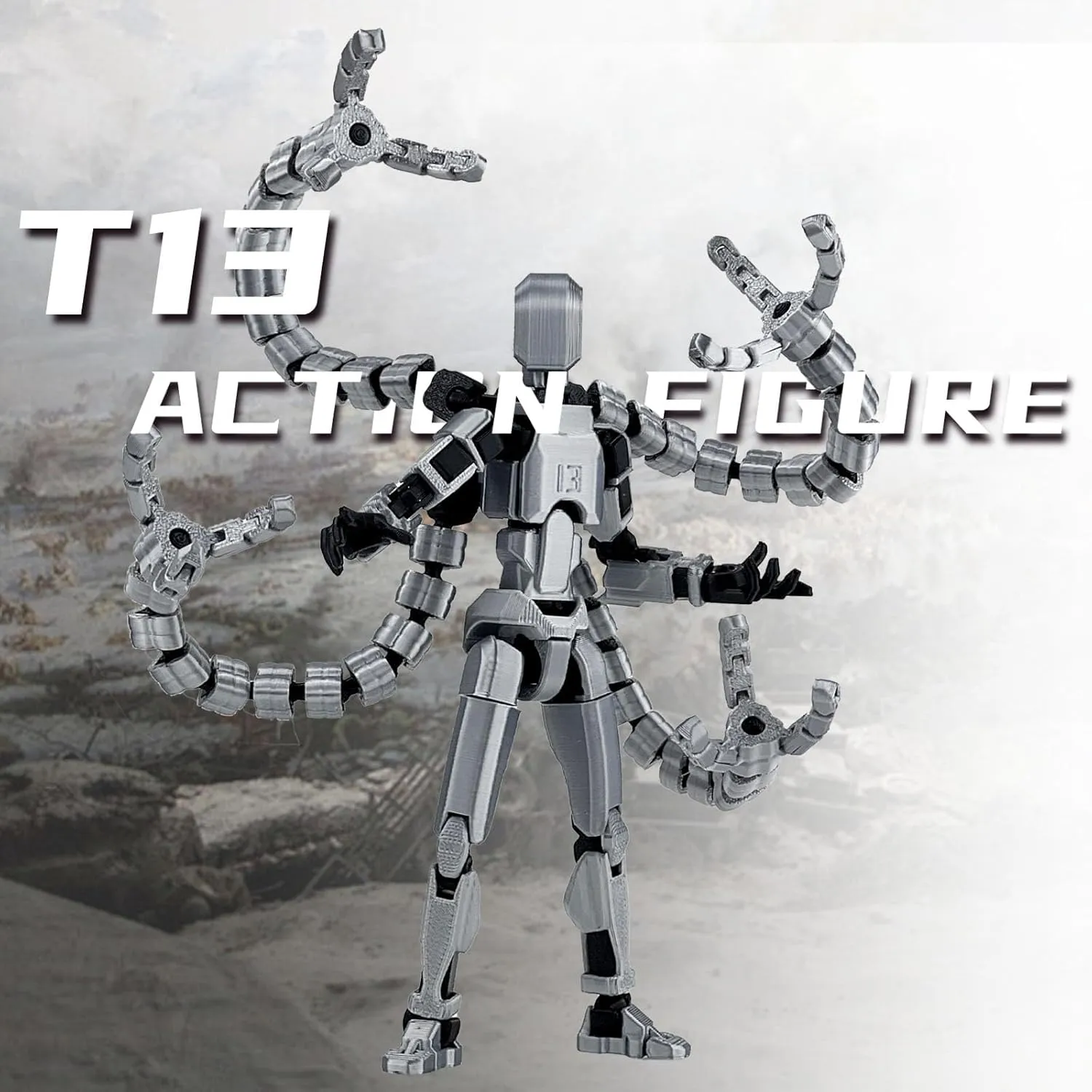 Assembly Completed T13 Action Figure 3D Printed Multi-Jointed Movable T 13 Lucky 13 Dummy 13 Nova 13 Robot 13 Action Figure Desktop Decorations for Game Lovers (Grey, 7.2 Inch)