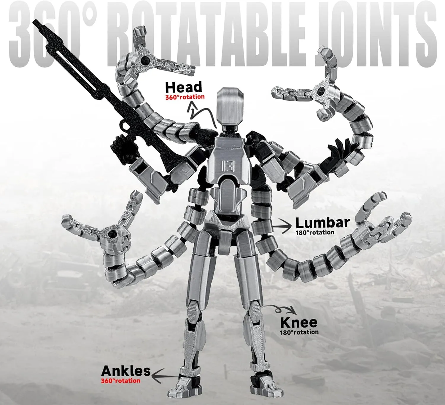 Assembly Completed T13 Action Figure 3D Printed Multi-Jointed Movable T 13 Lucky 13 Dummy 13 Nova 13 Robot 13 Action Figure Desktop Decorations for Game Lovers (Grey, 7.2 Inch)