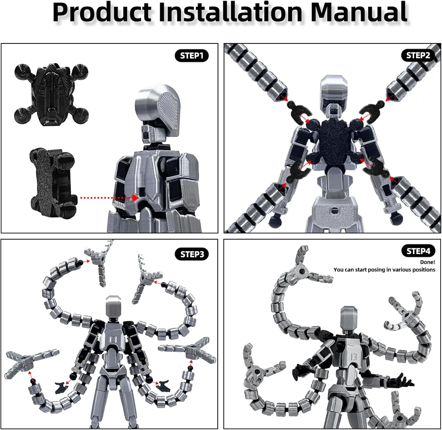Assembly Completed T13 Action Figure 3D Printed Multi-Jointed Movable T 13 Lucky 13 Dummy 13 Nova 13 Robot 13 Action Figure Desktop Decorations for Game Lovers (Night Light, 7.2 Inch)